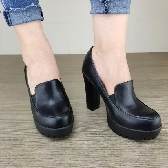 Slip on rockabilly Chunky Heels Faux Leather - Picture 8 of 8